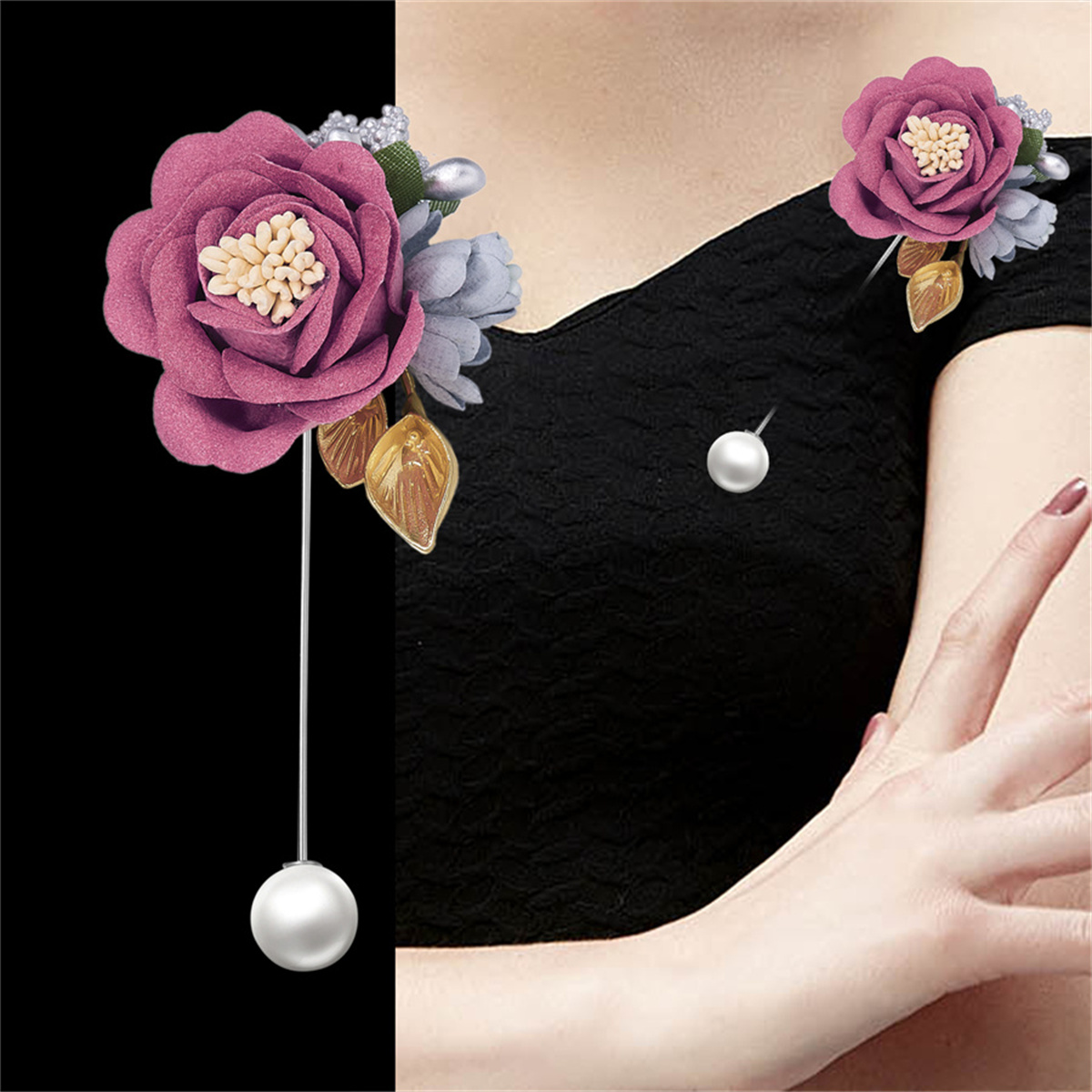 Rinhoo 여성용 아트 패브릭 동백꽃 브로치, 진주  - Beading Needle Fine 리뷰 및 가격
