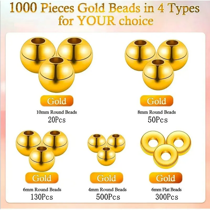 1000개 골든 스페이서 비즈 키트 CCB 볼 라운드  - Jewelry Making Online 리뷰 및 가격