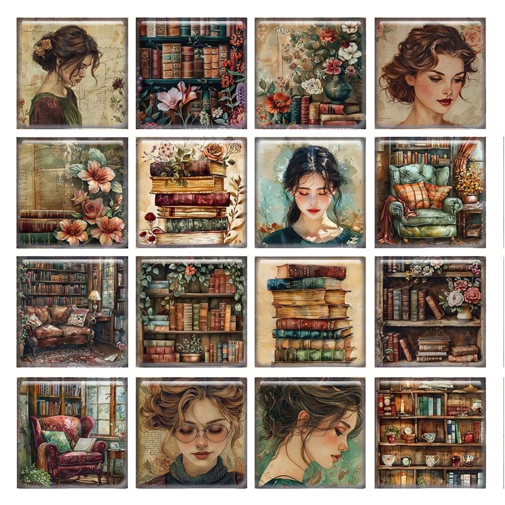 레트로 사랑 꽃책 소녀 사각 사진 유리 카보숑 플랫백  - Jewelry Making Books 리뷰 및 가격