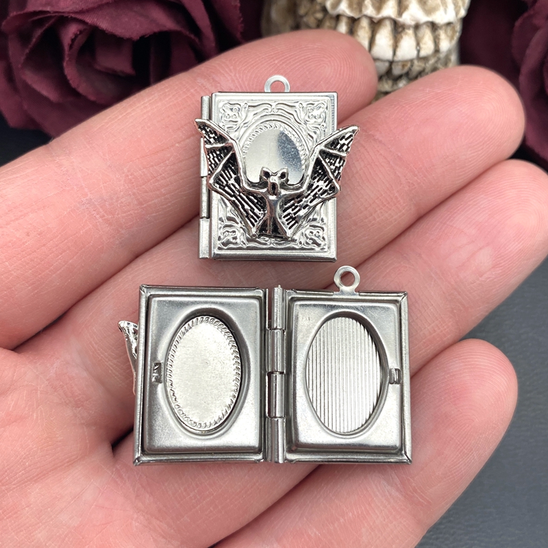 2pcs 27*22mm 박쥐 책 로켓 매력 스테인레스  - Jewelry Making Books 리뷰 및 가격
