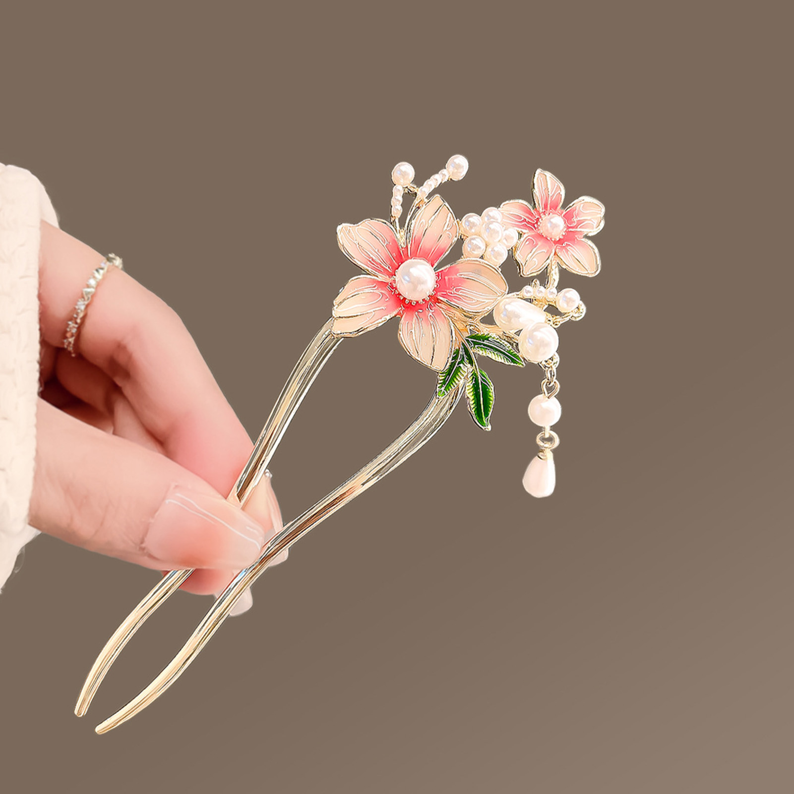 우아한 핑크 꽃 머리 핀 U 모양의 꽃 머리 스틱 포크 - Jewelry Making Adults 리뷰 및 가격