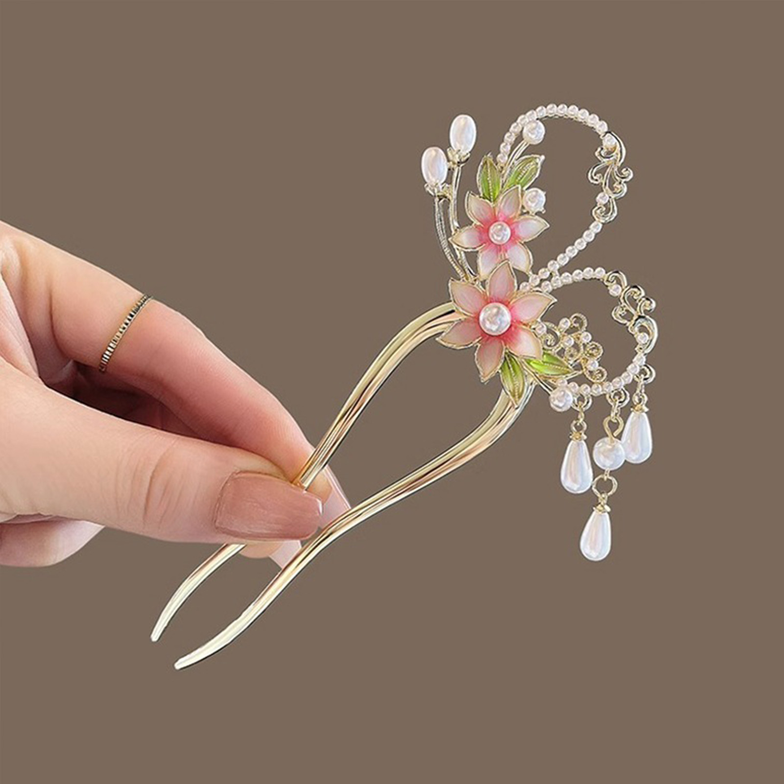 우아한 핑크 꽃 머리 핀 U 모양의 꽃 머리 스틱 포크 - Jewelry Making Adults 리뷰 및 가격
