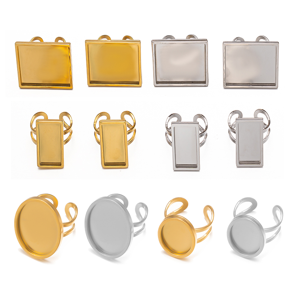 4Pcs 스테인레스 스틸 사각형 타원형 빈 기본 오픈  - Ring Blank Adjustable 리뷰 및 가격