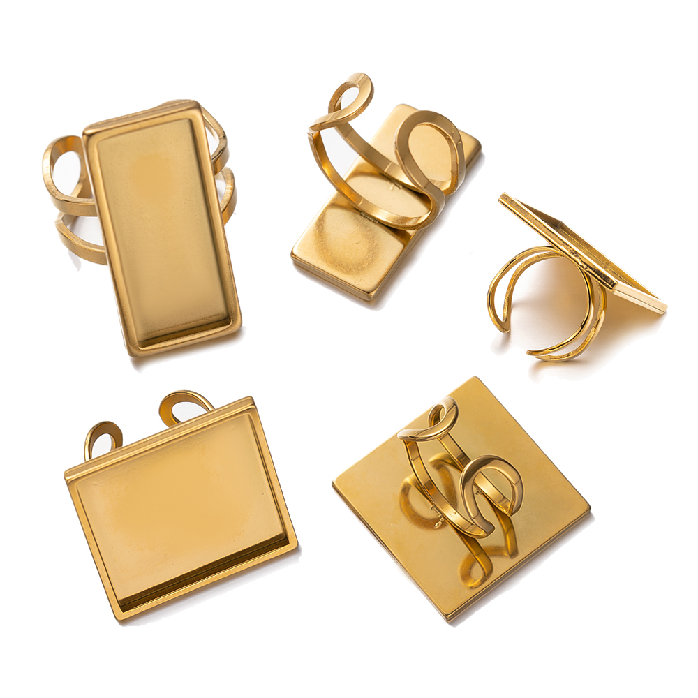 4Pcs 스테인레스 스틸 사각형 타원형 빈 기본 오픈  - Ring Blank Adjustable 리뷰 및 가격
